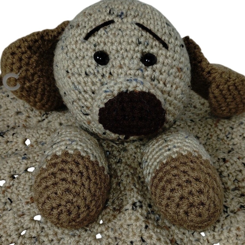 Crocheted Dog Lovey Blanket Handmade Style Puppy Plush‎ Comfort Nursery Gift